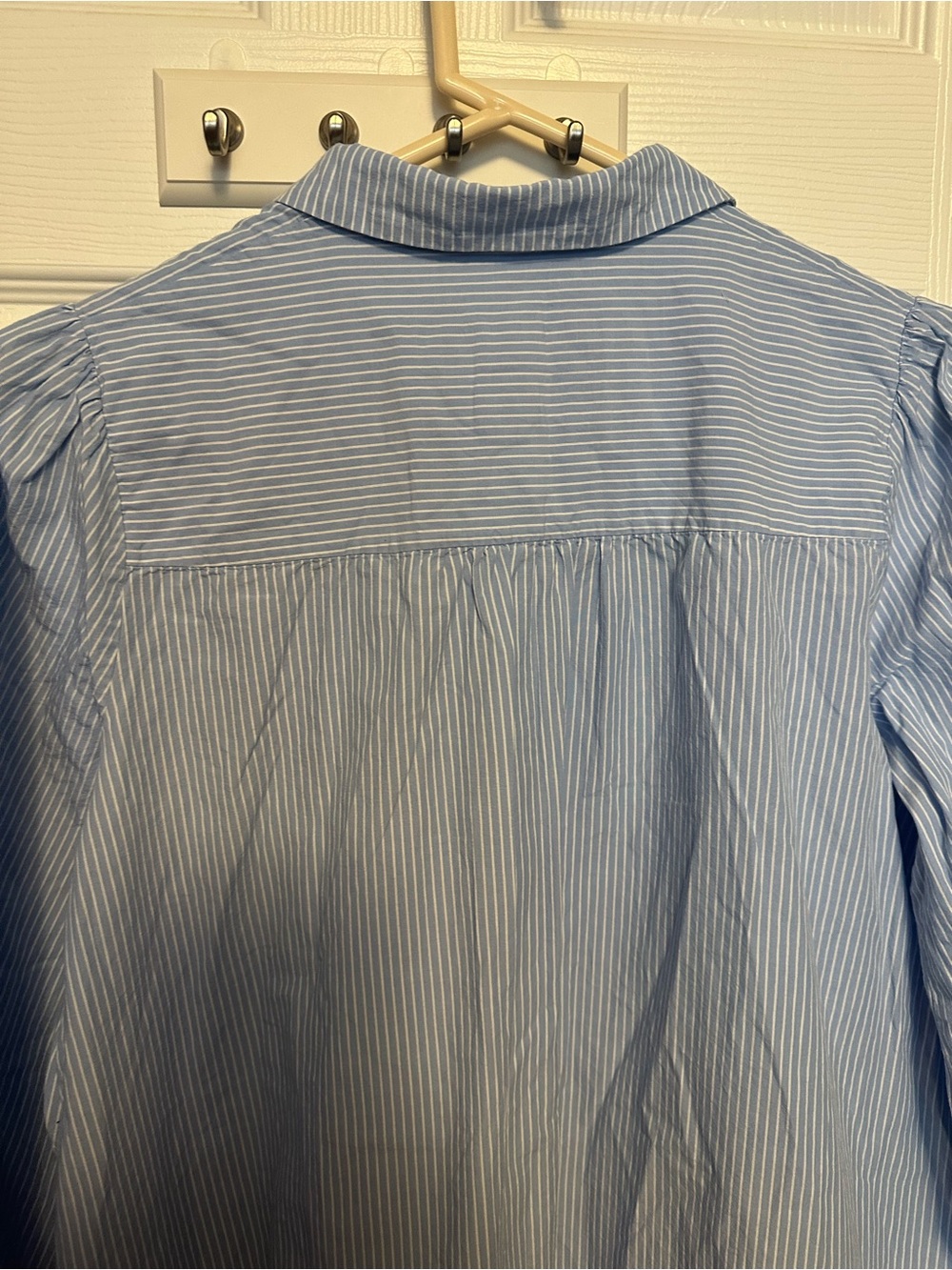Anthropologie Sky Blue Striped Ruffle-Hem Midi Shirt Dress - Picture 9 of 10